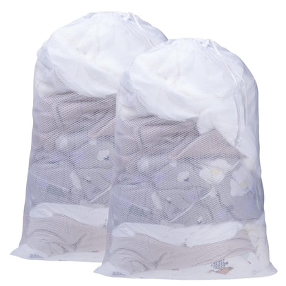 2 Pack Mesh Laundry Bags, 23 x 34 Inches Heavy Duty Mesh Laundry Bag, Large Laundry Drawstring Bag for College, Dorm, Travel, Family and Apartment Dwellers (white)