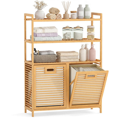 Giantex Bamboo Tilt Out Laundry Hamper Cabinet, Wicker Laundry Sorter
