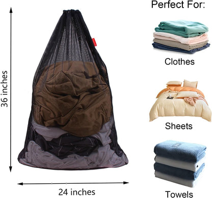 2 Pack Mesh Laundry Bags 24 x 36 Inches Drawstring Bag Black