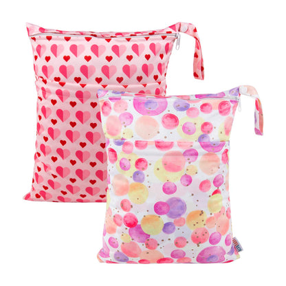 ALVA 2pcs Cloth Diaper Wet Dry Bags Waterproof Reusable with Two Zippered Pockets Travel Beach Pool Daycare Soiled Baby Items Yoga Gym Bag for Swimsuits or Wet Clothes