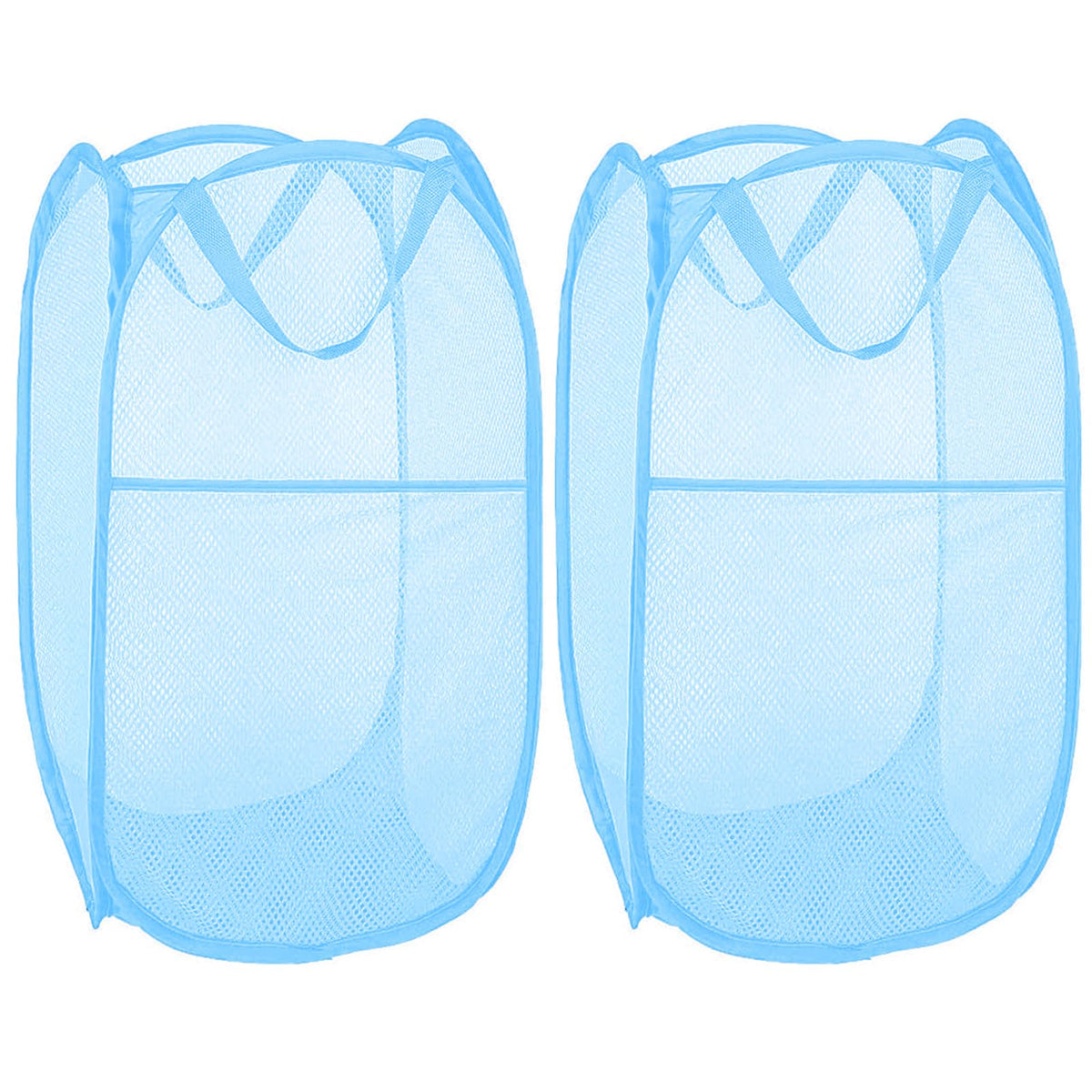 Larpur 2 Pcs Popup Mesh Laundry Baskets, Collapsible and Portable Clothes Washing Laundry Hampers with Reinforced Carry Handles, Gray Clothes Hamper for Home, Travel, College Dorm