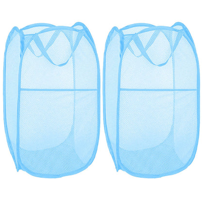 Larpur 2 Pcs Popup Mesh Laundry Baskets, Collapsible and Portable Clothes Washing Laundry Hampers with Reinforced Carry Handles, Gray Clothes Hamper for Home, Travel, College Dorm