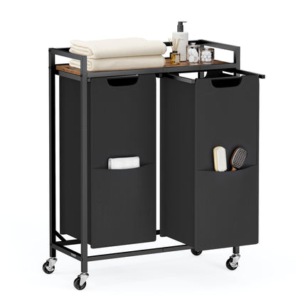 VASAGLE Laundry Sorter 2 Section, Rolling Cart with Shelf 29 Gal. (110 L)