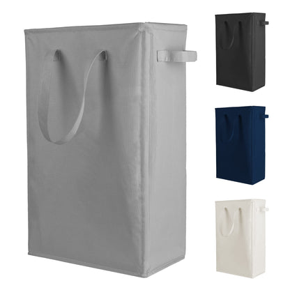 Odonata Slim Laundry Hamper Handles Collapsible Laundry Basket Thin Dirty Clothes Basket Narrow Laundry Bag Foldable Dirty Hamper 45L (Black)