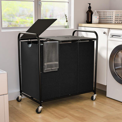 180L Laundry Sorter 3 Section, Rolling Laundry Basket with Wheels and Lid