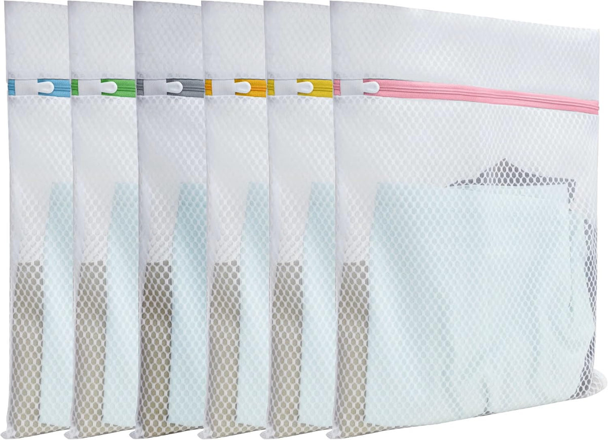 Mesh Laundry Bags for Delicates – 3 Pack (12”×16”) with Color-Coded Zippers, Protects Clothes from Damage, Breathable Honeycomb Mesh, Washer & Dryer Safe bags - Ideal for Bras, Lingerie & Socks