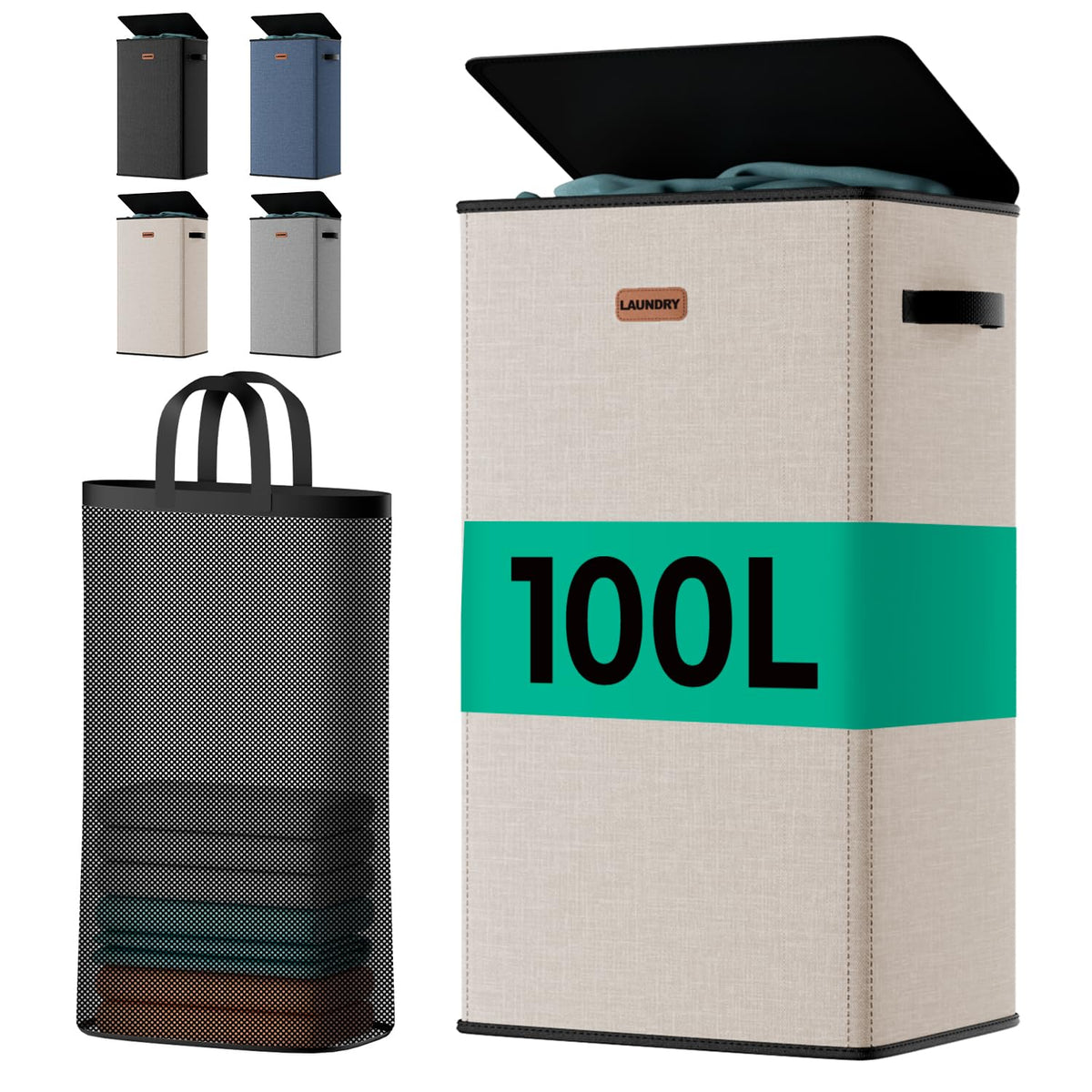 150L Double Laundry Hamper with Lid – 2-Section Clothes Hamper with Removable Bag for Bathroom, Bedroom, Laundry Room & Dorm