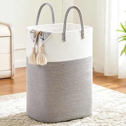 Laundry Basket,Woven Cotton Rope Laundry Hamper,Versatile Storage for Dirty Clothes,Baby Toys,and Blankets in Bathroom, Nursery,and Living Room (Brown, 60L)