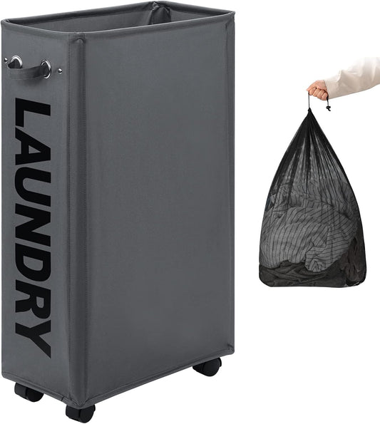 DOKEHOM 70L Enlarged Slim Rolling Laundry Basket Hamper on Wheels, Grey