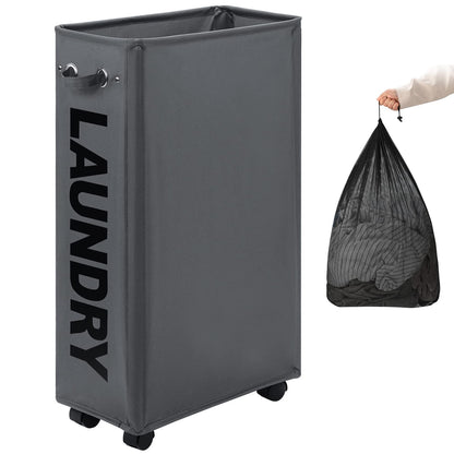 DOKEHOM 70L Enlarged Slim Rolling Laundry Basket Hamper on Wheels, Grey