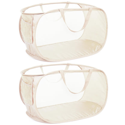 4 Pack Durable Collapsible Laundry Baskets, Mesh Foldable Laundry Basket, Pop Up Laundry Hamper with Pocket, Clothes Hamper with Reinforced Handles for Laundry, Bathroom, Kids Room, Dorm or Travel