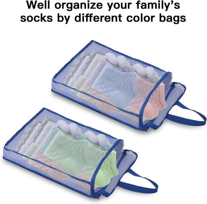 3-Pack 3D Cube Mesh Laundry Bags S/M/L with S-Hooks, Zippered Blue