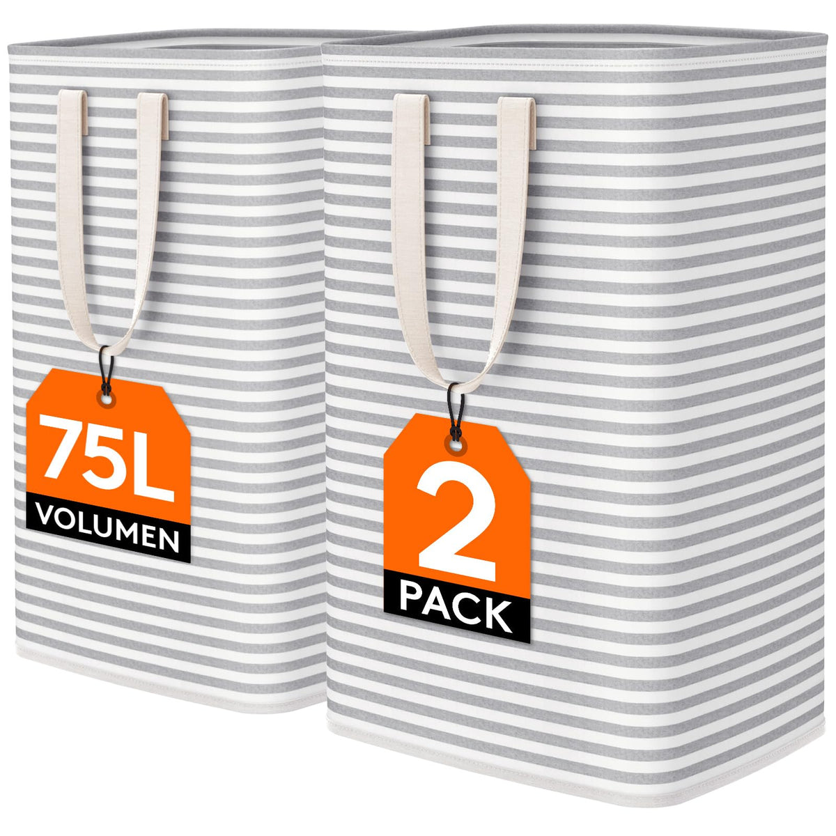Lifewit 80L Large Laundry Baskets, Laundry Hampers Bags, 2 Pack, Grey&Blue