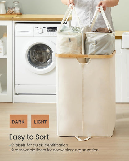 SONGMICS Laundry Hamper with 2 Lids, 150L Laundry Basket，2 Compartments