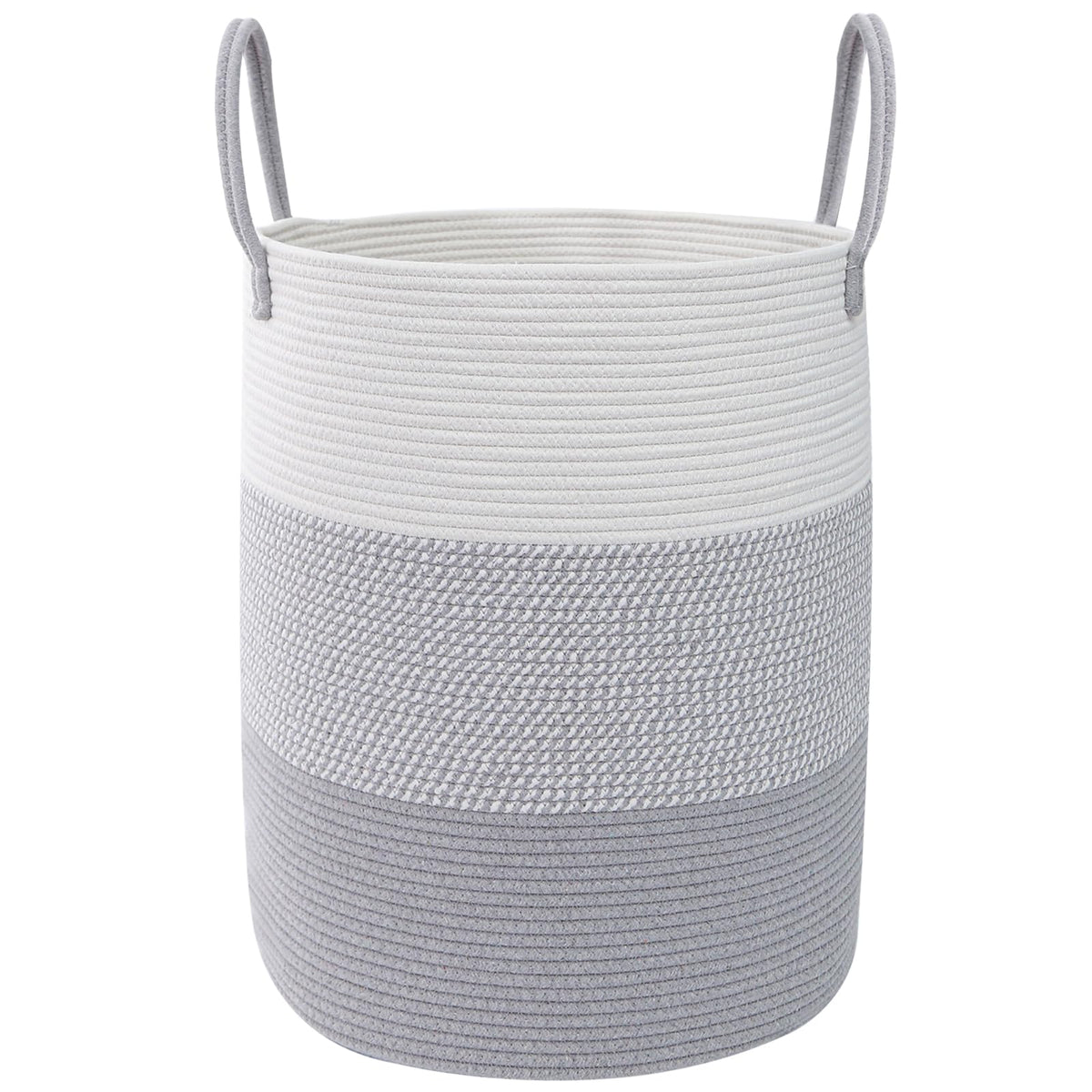 Large Laundry Hamper, Woven Rope Basket with Sturdy Handles- Grey