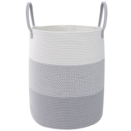 Large Laundry Hamper, Woven Rope Basket with Sturdy Handles- Grey