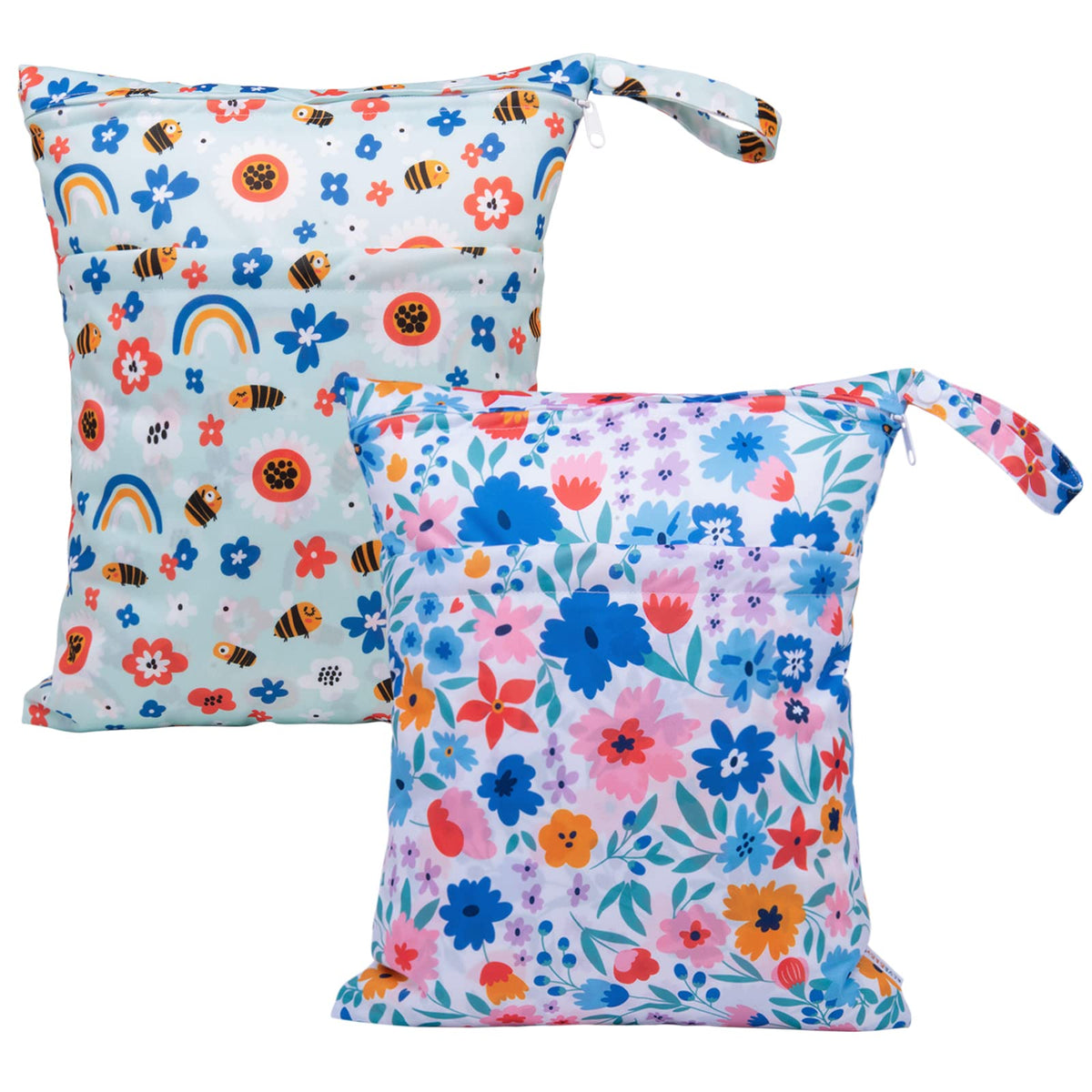 ALVA 2pcs Cloth Diaper Wet Dry Bags Waterproof Reusable with Two Zippered Pockets Travel Beach Pool Daycare Soiled Baby Items Yoga Gym Bag for Swimsuits or Wet Clothes