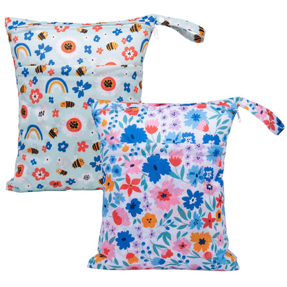 ALVA 2pcs Cloth Diaper Wet Dry Bags Waterproof Reusable with Two Zippered Pockets Travel Beach Pool Daycare Soiled Baby Items Yoga Gym Bag for Swimsuits or Wet Clothes