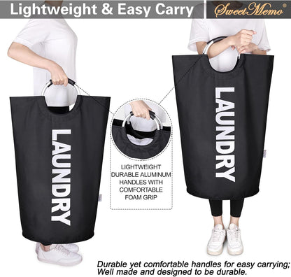 Large Laundry Basket, Laundry Hamper Bag with Handles, 95L, Black