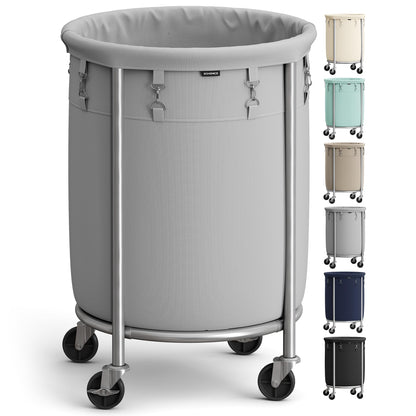 SONGMICS Laundry Basket with Wheels,190L, Steel Frame, Removable Bag