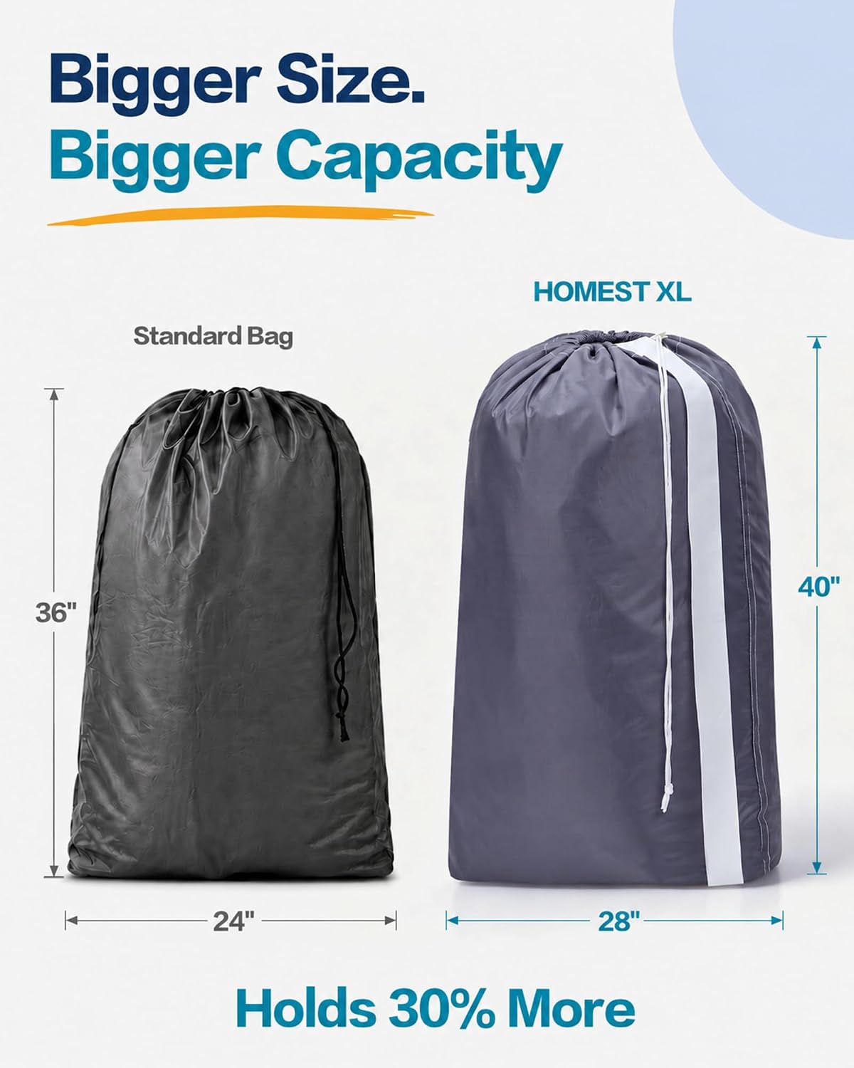 HOMEST 2pack XL Laundry Bag with Strap, Clothes Organizer for Dorm & Travel