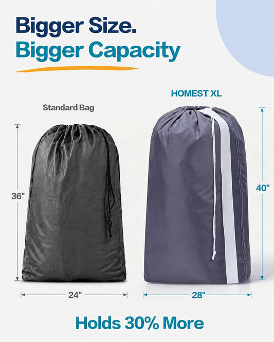 HOMEST 2pack XL Laundry Bag with Strap, Clothes Organizer for Dorm & Travel