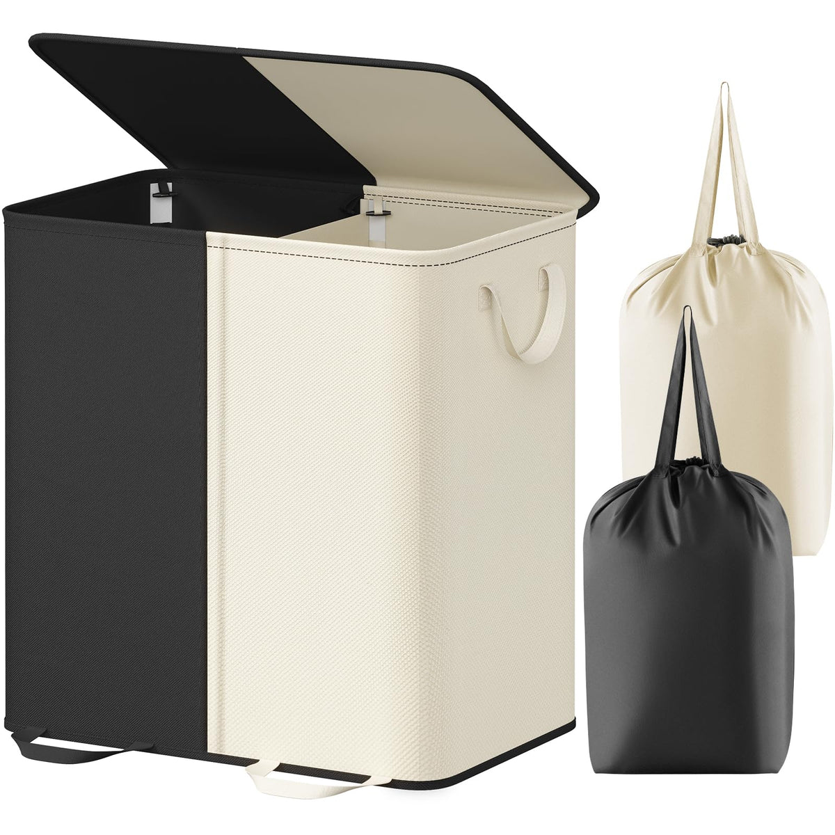 Lifewit Double Laundry Hamper with Lid, Removable Laundry Bags, Black