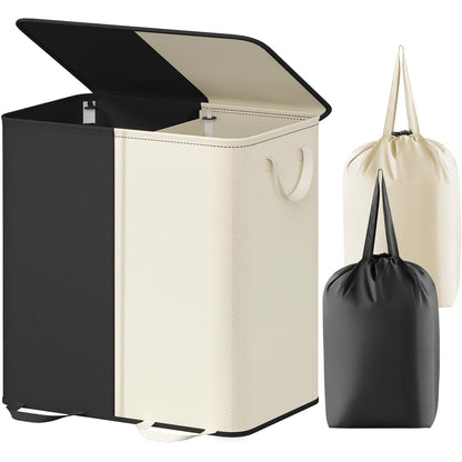 Lifewit Double Laundry Hamper with Lid, Removable Laundry Bags, Black