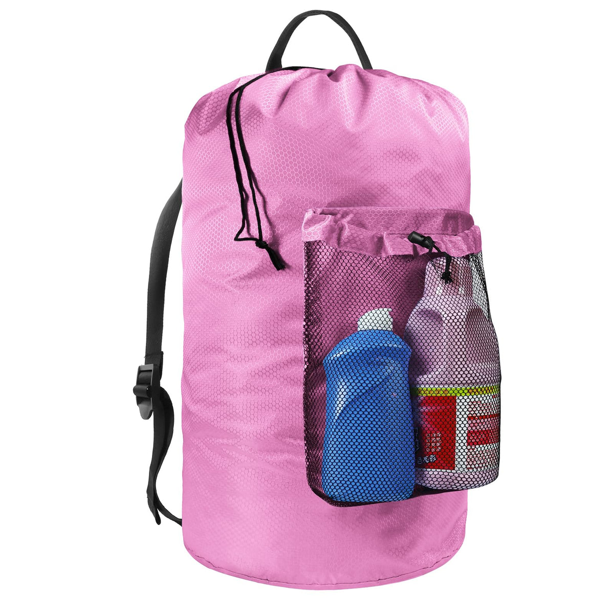 Laundry Bag with Shoulder Straps and Mesh Pocket Laundry Backpack Large Portable Laundry Hamper for College Travel, Laundromat, Apartment (Black)