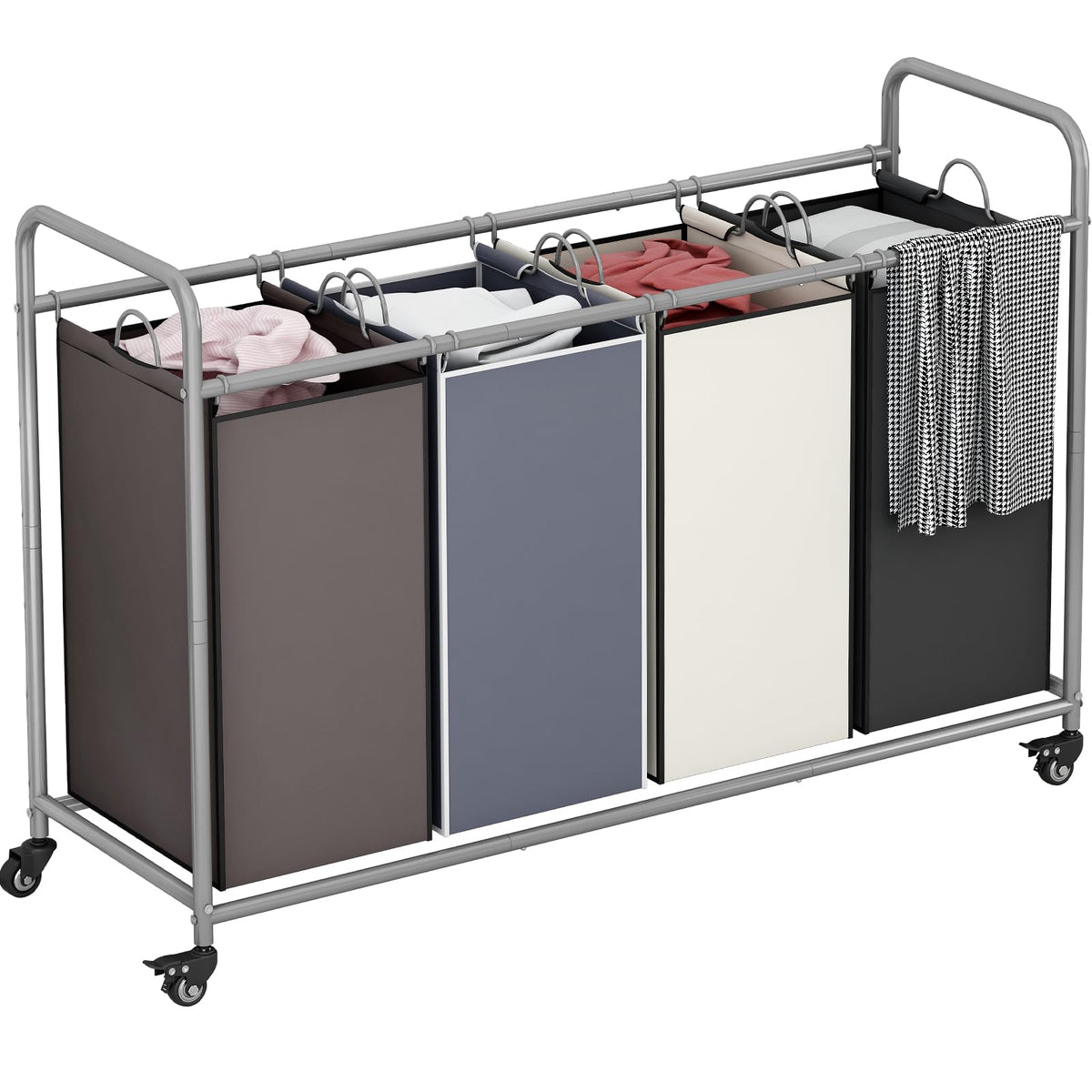LINZINAR 3 Section Laundry Hamper Sorter, Black Laundry Basket with Wheels