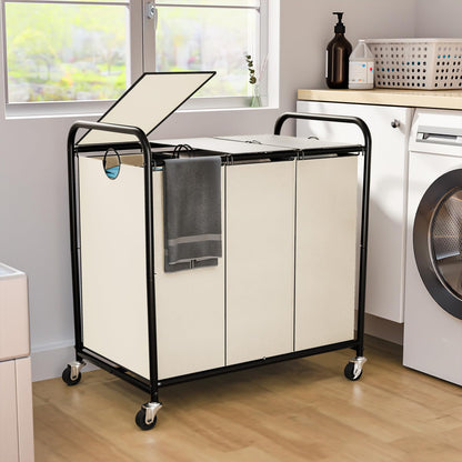 180L Laundry Sorter 3 Section, Rolling Laundry Basket with Wheels and Lid