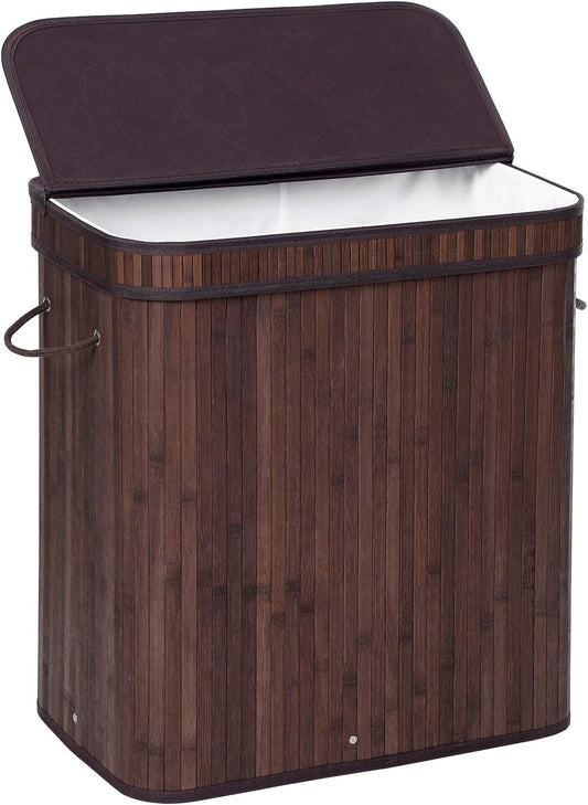 SONGMICS Bamboo Laundry Hamper with Lid, 100L, with Handles