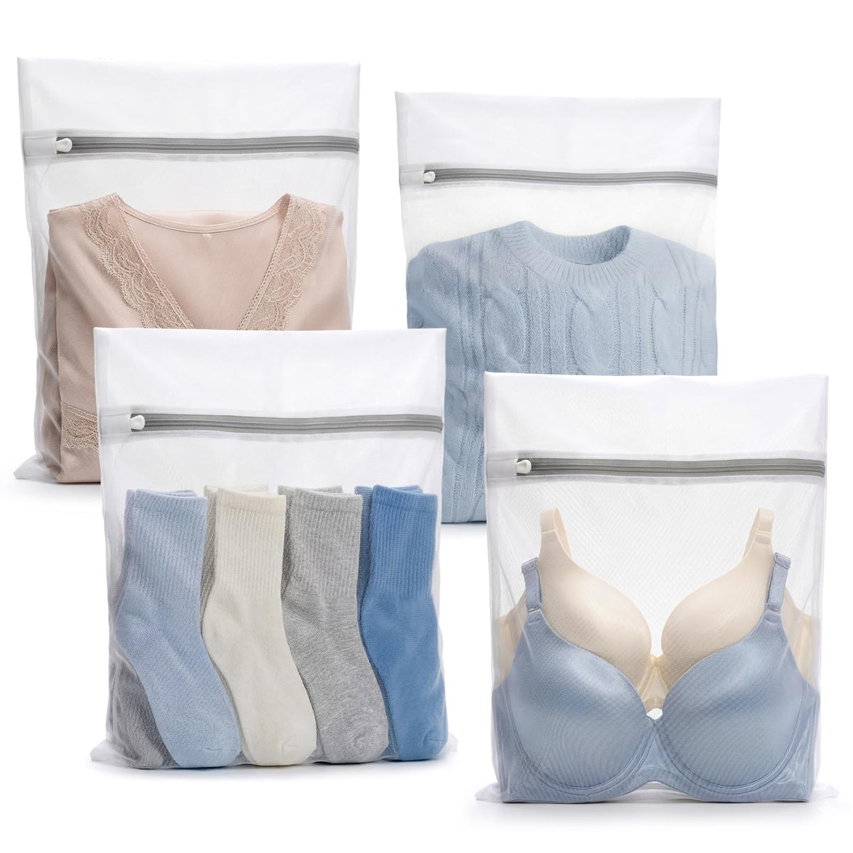 Muchfun 4Pcs Durable Fine Mesh Laundry Bags for Delicates 16 x 20 Inches
