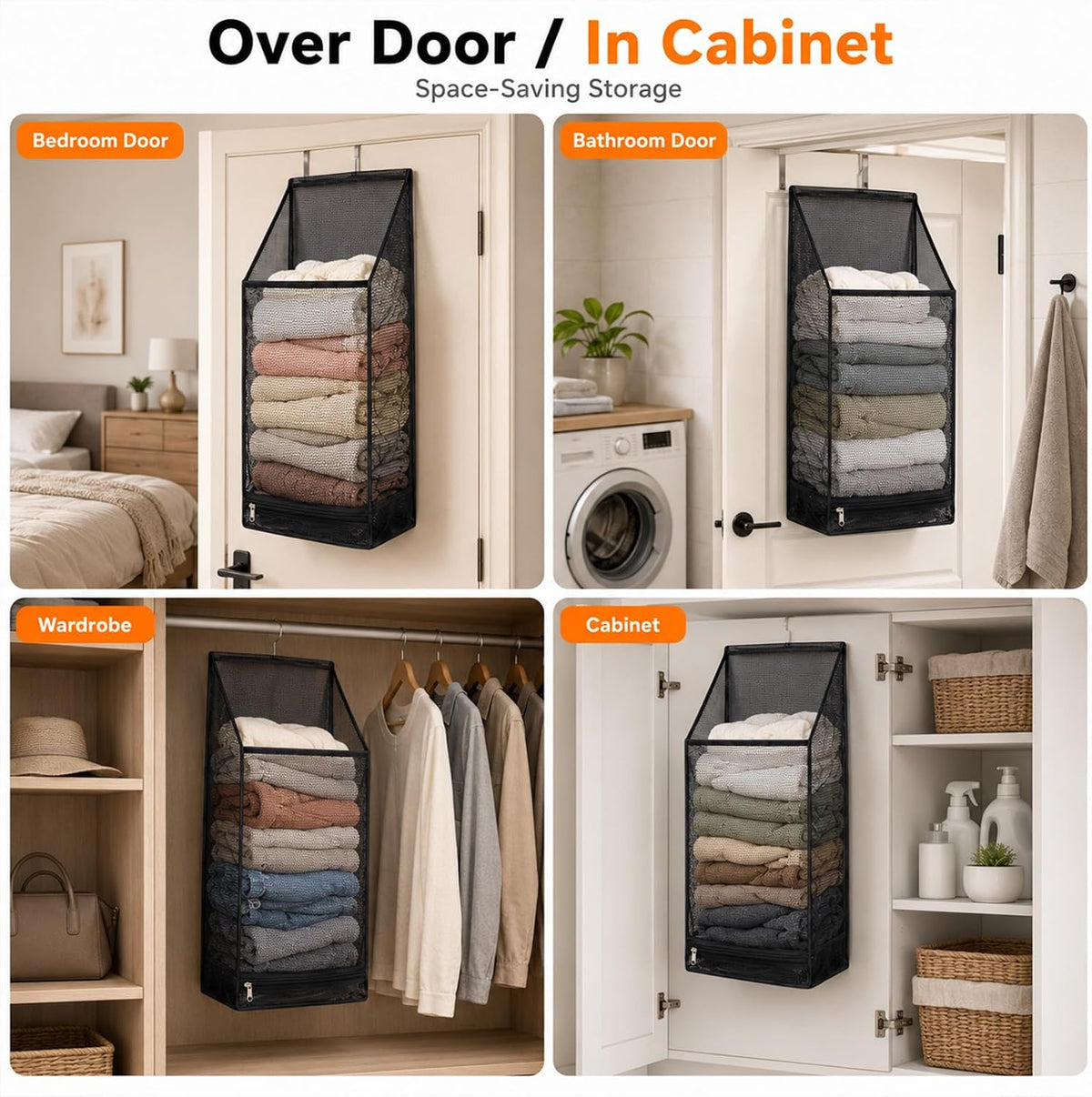 2 Pack Hanging Foldable Mesh Laundry Hamper