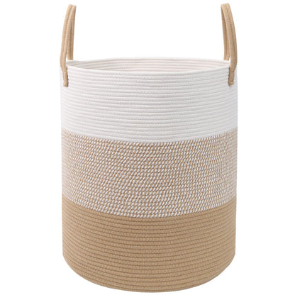 Large Laundry Hamper, Woven Rope Basket with Sturdy Handles- Grey