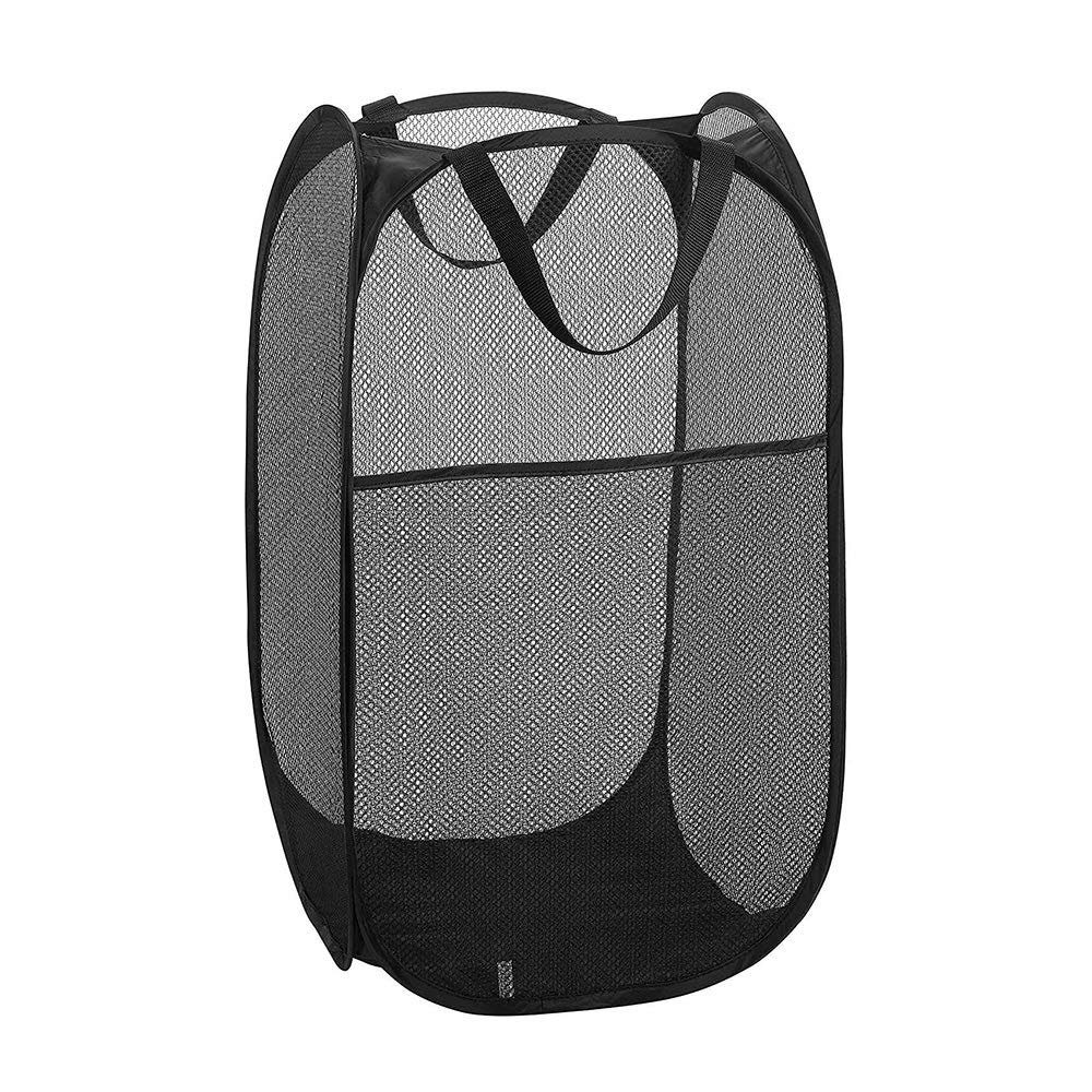 Larpur 2 Pcs Popup Mesh Laundry Baskets, Collapsible and Portable Clothes Washing Laundry Hampers with Reinforced Carry Handles, Gray Clothes Hamper for Home, Travel, College Dorm