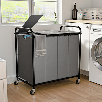 180L Laundry Sorter 3 Section, Rolling Laundry Basket with Wheels and Lid