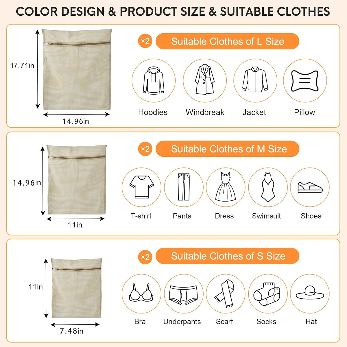 6-Piece Bag, Durable Cotton Mesh Laundry Bag, Sturdy Zipper, Breathable Mesh, Exquisite Laundry Bag for Underwear, Clothes, Pants, Shoes and Socks