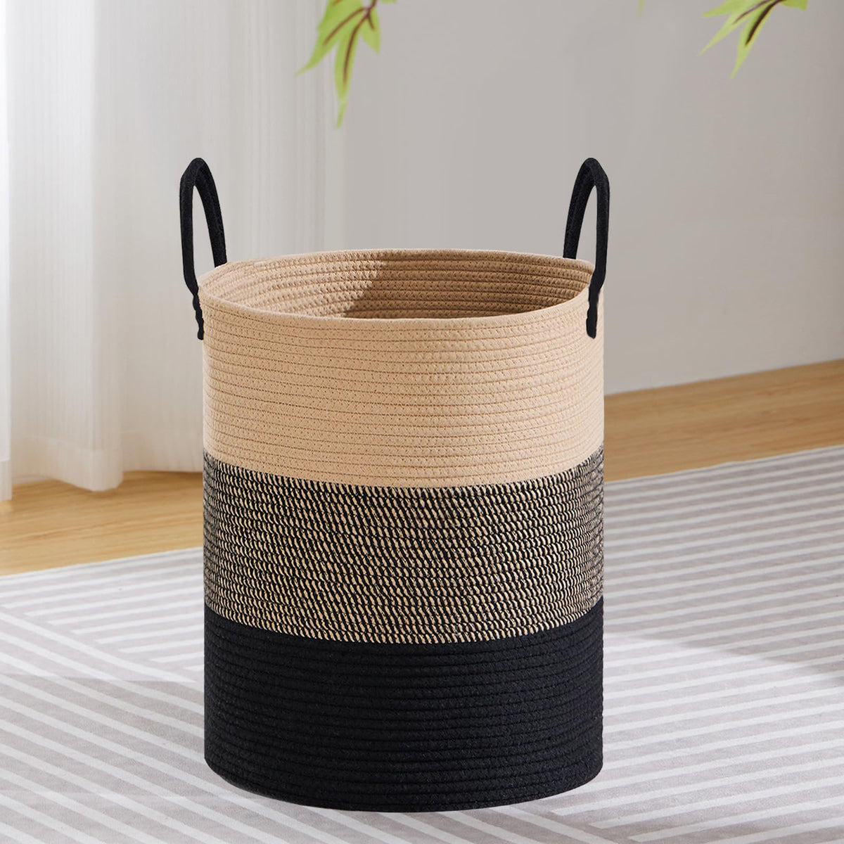 VIPOSCO 58L Tall Woven Laundry Basket Hamper, White Brown