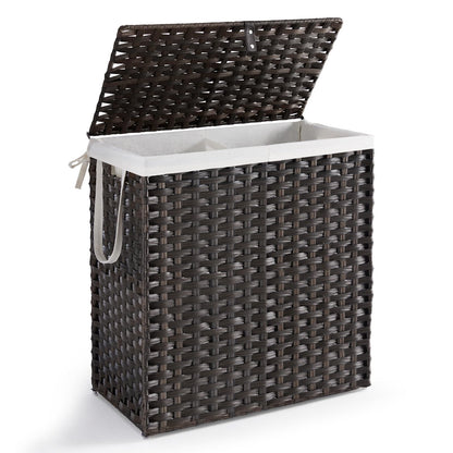 DUMOS Woven Laundry Basket with Lid, 90L Large Capacity Hamper, Removable & Machine-Washable Liner, Foldable Rattan Clothes Hamper, Sturdy Steel Frame, Odor Control, Dove Gray