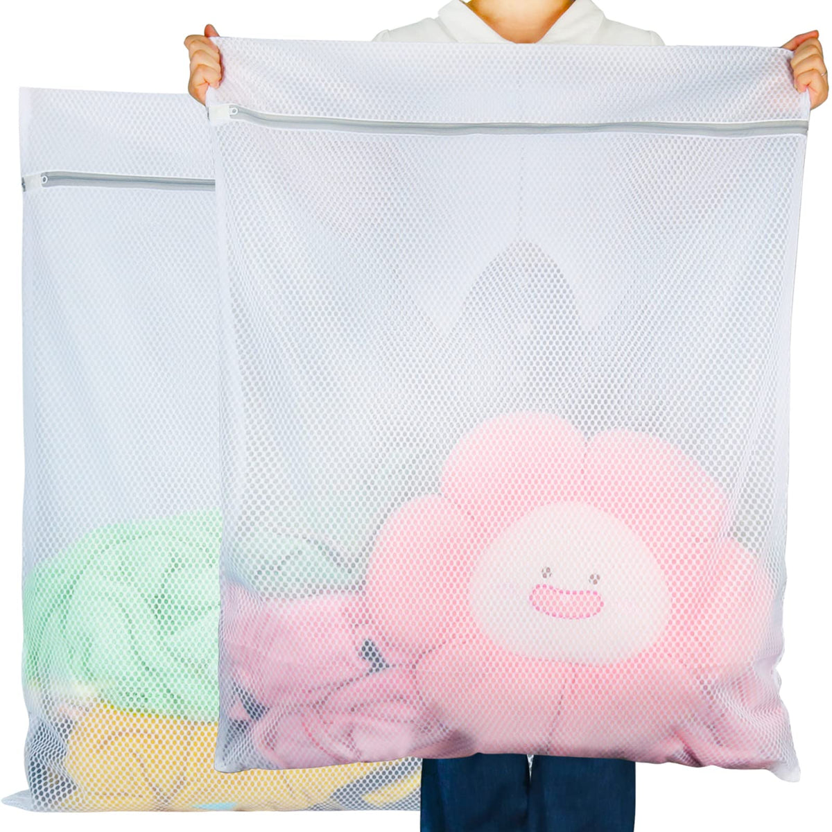 Vivifying XL Large Mesh Laundry Bags, 2 Pack, 20 x 24 Inch Wash Bags, White