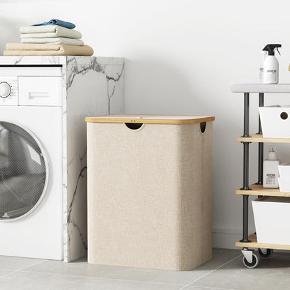 Lifewit 120L Large Laundry Basket with Lid, 2 Removable Bags, Beige