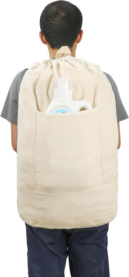 Canvas Laundry Bag, Laundry Backpack, Beige, X-Large