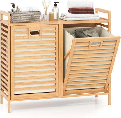 Giantex Bamboo Tilt Out Laundry Hamper Cabinet, Wicker Laundry Sorter