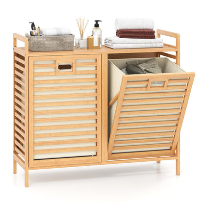 Giantex Bamboo Tilt Out Laundry Hamper Cabinet, Wicker Laundry Sorter