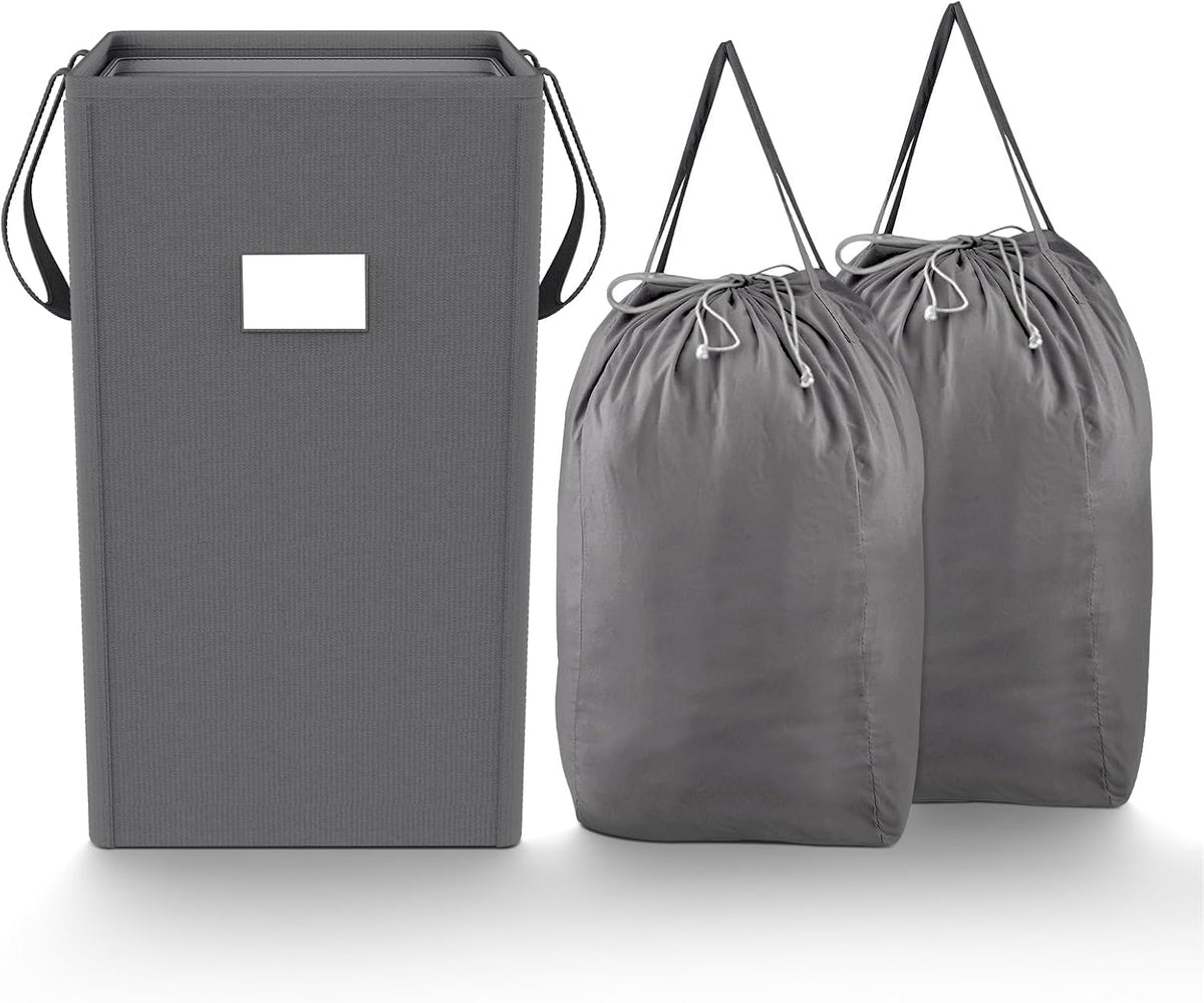 MCleanPin 210L Laundry Hamper Collapsible with 2 Washable Laundry Bags, Dirty Clothes Hamper,Laundry Basket with Handles Foldable Hamper Dorm Laundry Basket for College,Grey