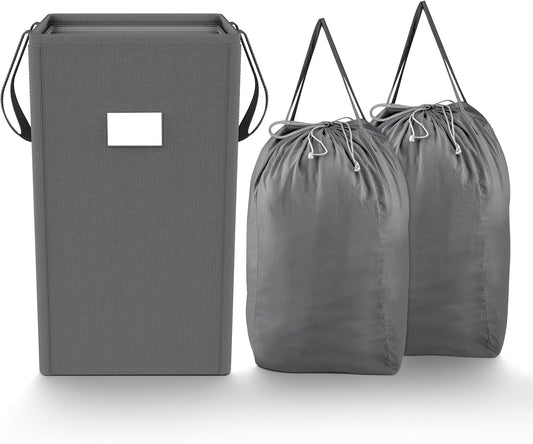 MCleanPin 210L Laundry Hamper Collapsible with 2 Washable Laundry Bags, Dirty Clothes Hamper,Laundry Basket with Handles Foldable Hamper Dorm Laundry Basket for College,Grey