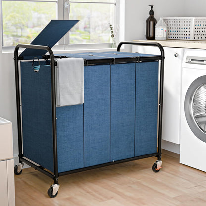 180L Laundry Sorter 3 Section, Rolling Laundry Basket with Wheels and Lid