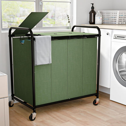 180L Laundry Sorter 3 Section, Rolling Laundry Basket with Wheels and Lid