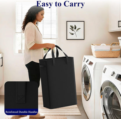 Optish 50L Slim Laundry Hamper, Small Laundry Basket With Handles, Black Narrow Laundry Basket for Dorm, Bedroom, Living Room, Collapsible Laundry Hamper